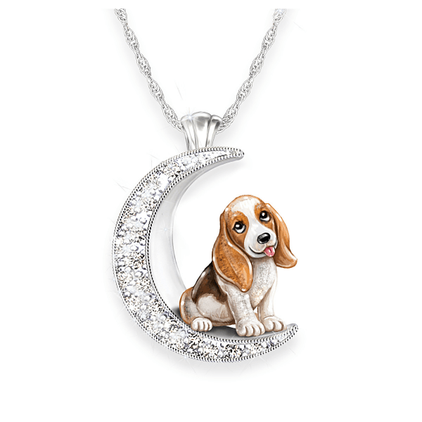 Dog And Crystal Moon Pendant Necklace: Choose Your Breed - Image 2
