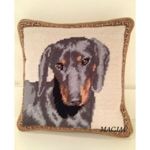 Black Dachshund Dog Needlepoint Pillow 10 x10