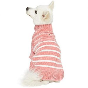 Blueberry Pet Cozy Soft Chenille Classy Striped Dog Sweater in Dusty Rose, Back Length 10"