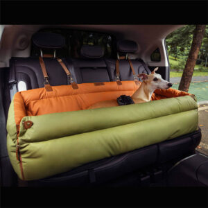 Deluxe Faux Leather Dog Car Seat Booster Bed - Urban Voyager, Large Orange Green / Two Seat