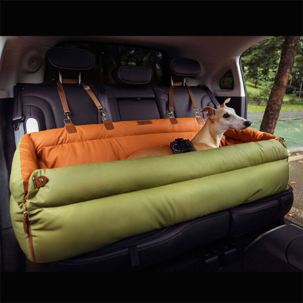 Deluxe Faux Leather Dog Car Seat Booster Bed - Urban Voyager, Large Orange Green / Two Seat