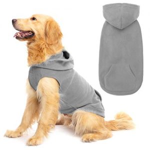 EXPAWLORER Fleece Dog Hoodies with Pocket, Cold Weather Spring Vest Sweatshirt with O-Ring, Grey L