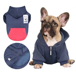 iChoue Pets Dog Clothes Hoodie Hooded French Bulldog Pug Boston Terrier Pullover Shirt Cotton Winter Warm Coat Clothing - Navy/Size L