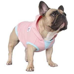 iChoue 100% Breathable Cotton Dog Hoodies Clothes for French Bulldog Sweatshirts Sweaters Frenchie Pug English Medium Dogs - Pink, Large