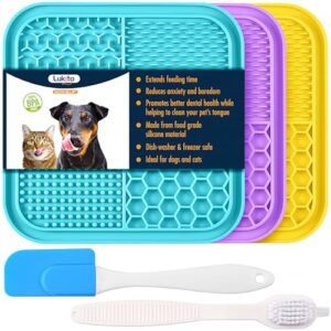 LUKITO 3PCS Lick Mat for Dogs and Cats, Licking Mat with Suction Cups for Dog Anxiety Relief, Cat Peanut Butter Lick Pad for Boredom Reducer, Dog Enrichment Toy, Dog Lick Mat for Bathing Grooming