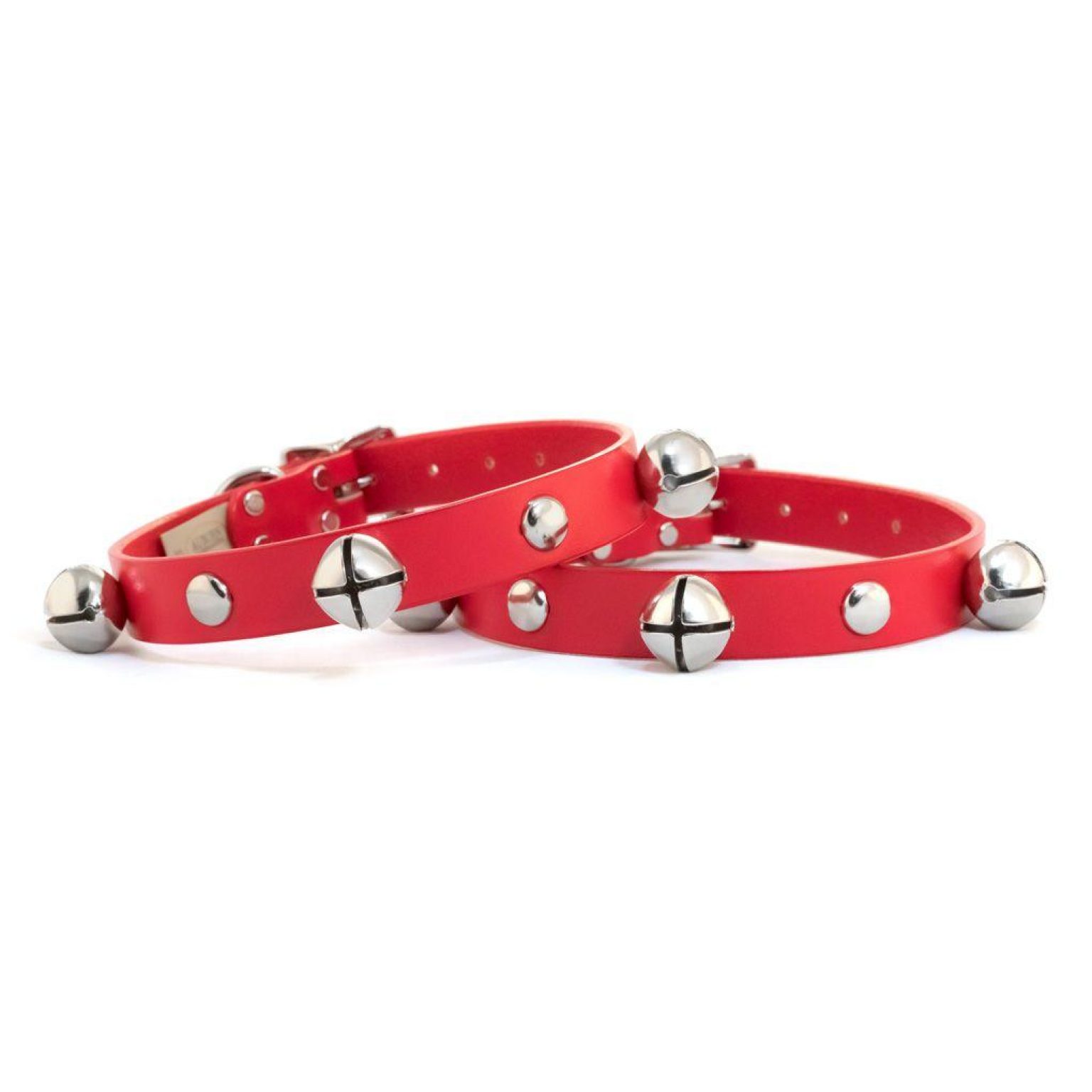 Red Leather Jingle Bells Dog Collar