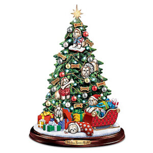 Shih Tzu Illuminated Tabletop Christmas Tree