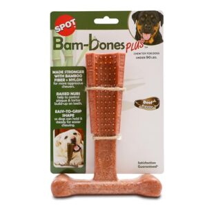 SPOT by Ethical Products - Bambone Plus – Easy Grip Durable Dog Chew Toy for Aggressive Chewers – Great Dog Chew Toy for Puppies and Dogs Dog Toy - Beef - Medium